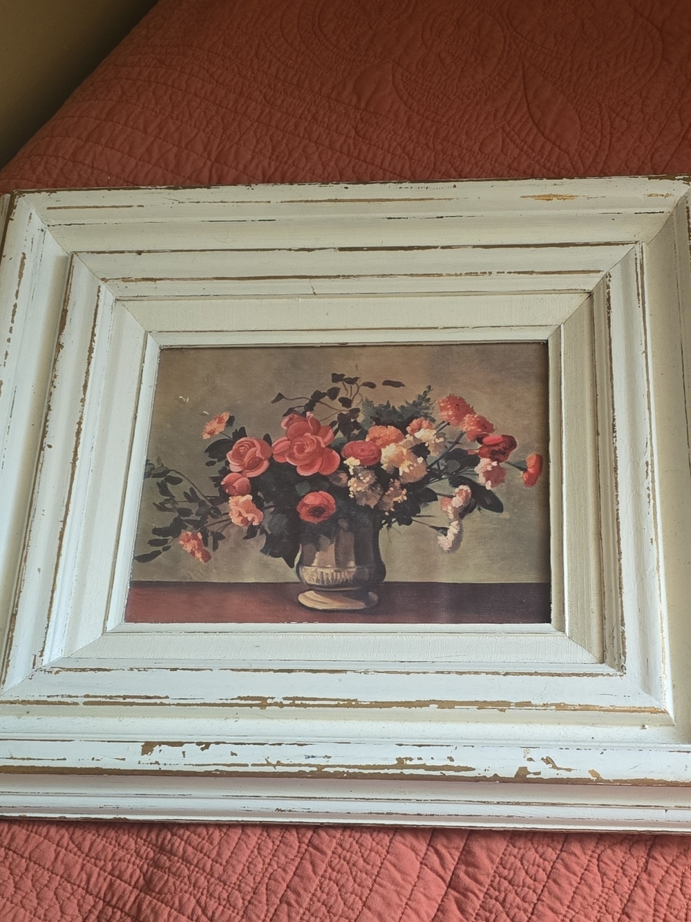 Framed Floral Still Life Wall Art - White Frame with Pink Bouquet